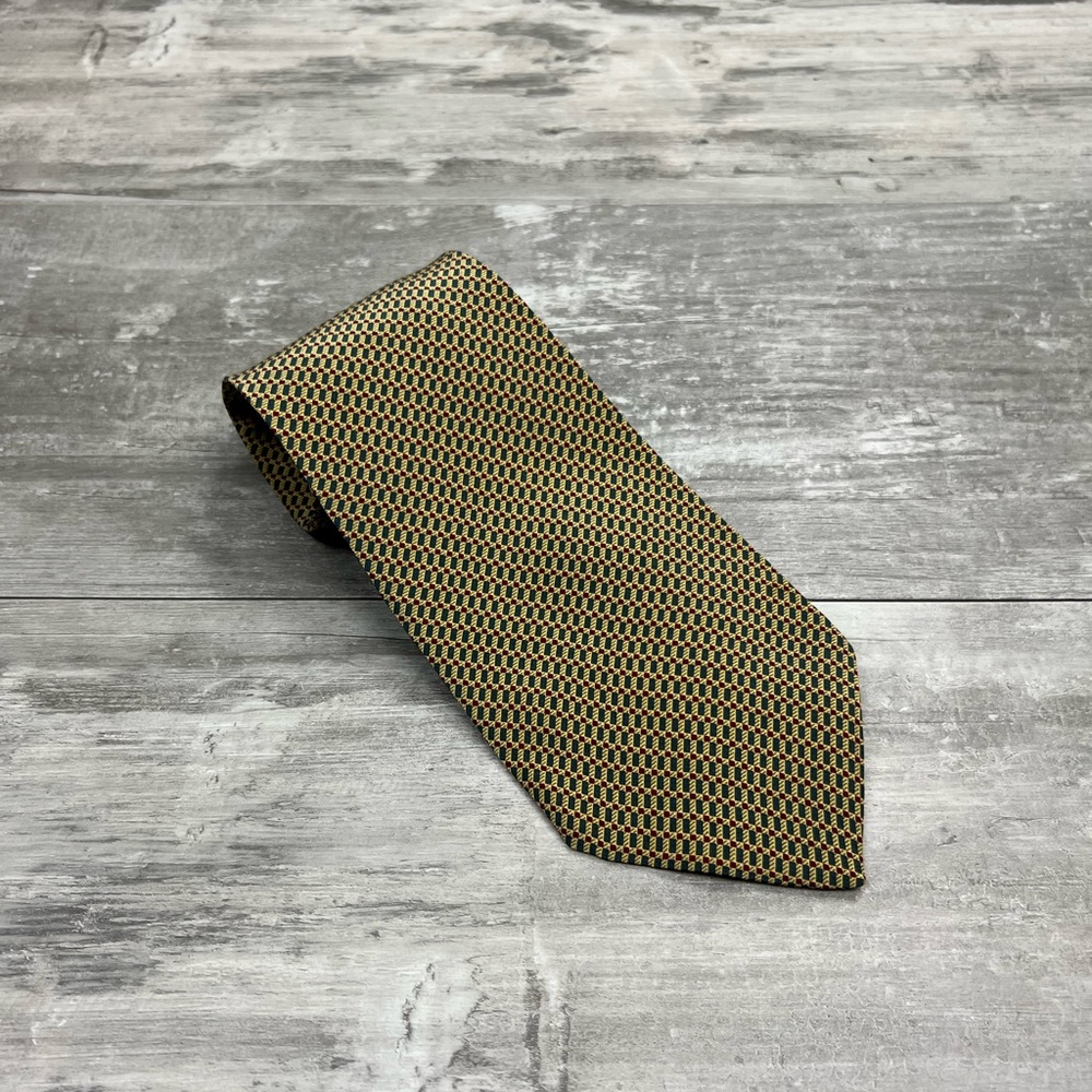 Burberry Gold, Olive & Maroon Check Silk Tie